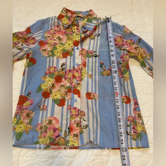 Tucker Silk Cotton Blend Button Down Collared Artsy Cottage Floral Blouse Small - Picture 9 of 10